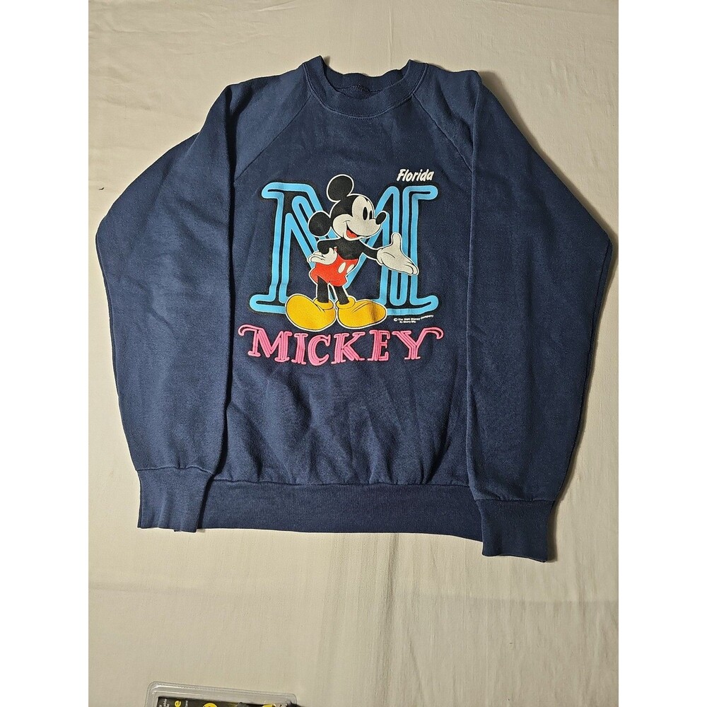 Disney Mickey Mouse Florida Sweatshirt Navy Blue Raglan Crewneck
